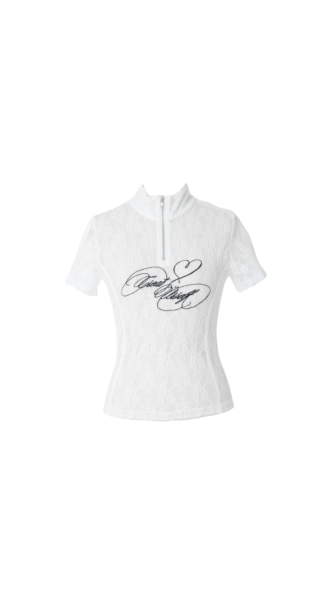 Logo lace half-zip tops
