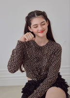 Leopard Rose flower motif knit cardigan