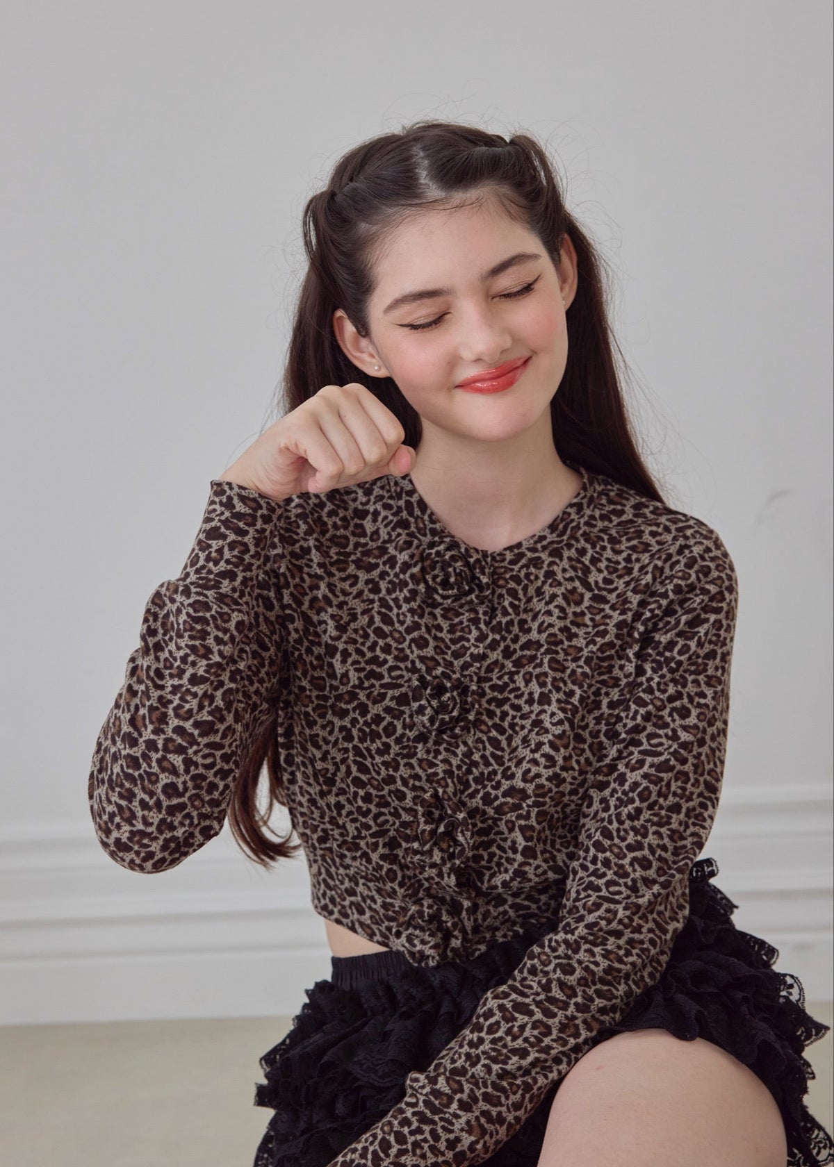 Leopard Rose flower motif knit cardigan