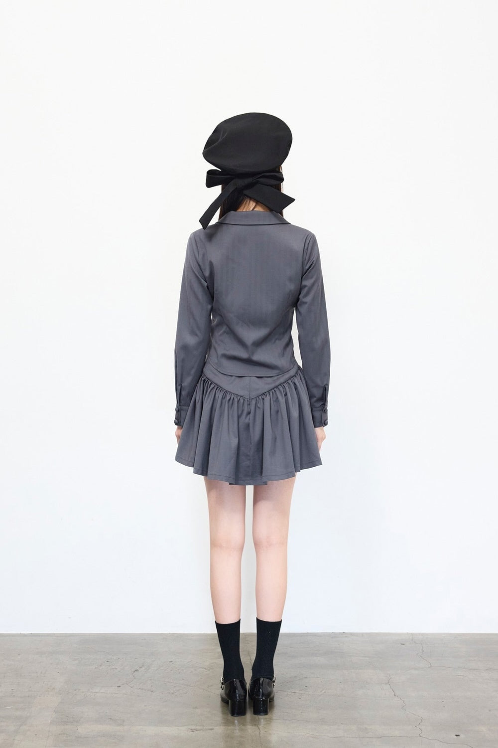 Gather flare mini skirt