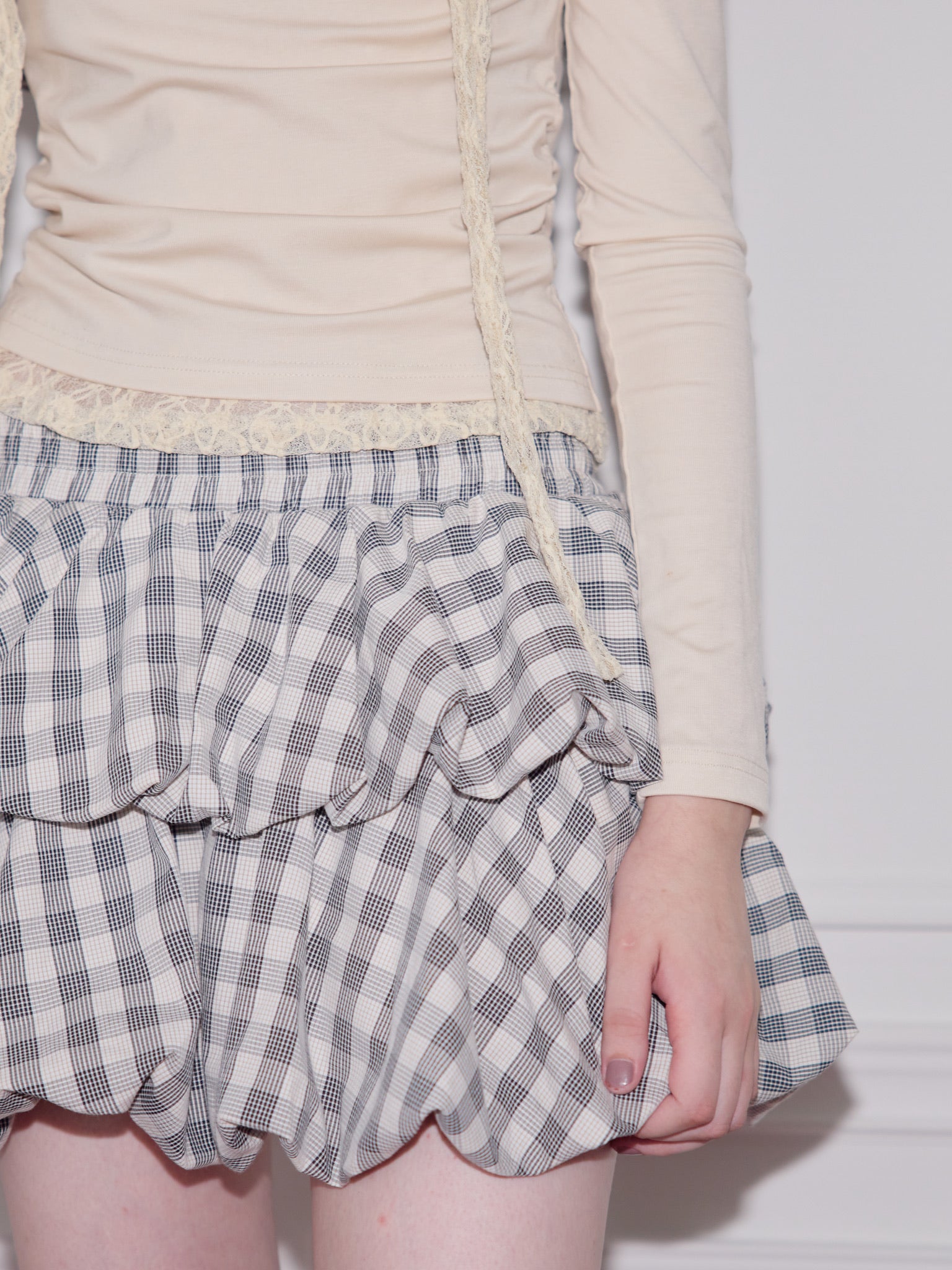 Gingham Ruffle corset blouse