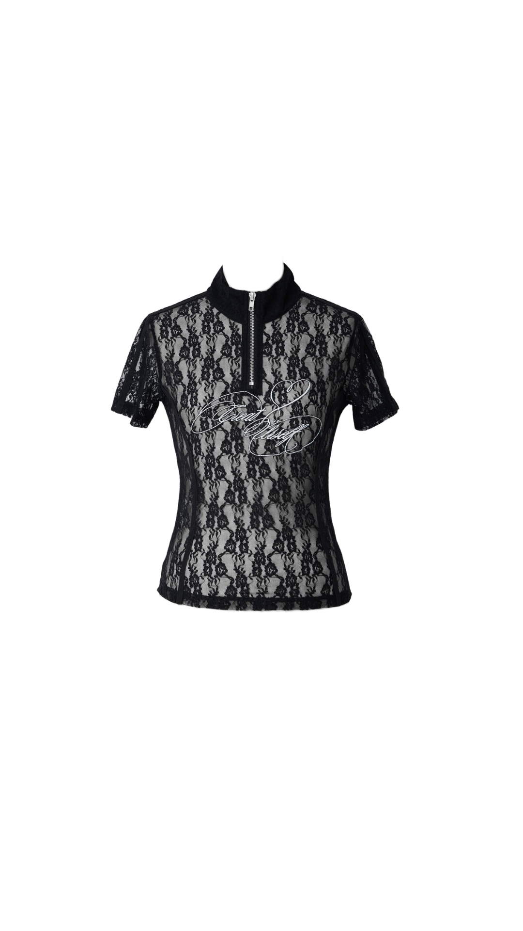 Logo lace half-zip tops