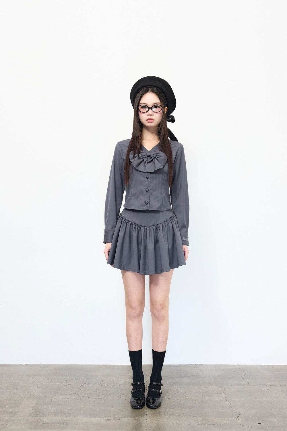 Gather flare mini skirt