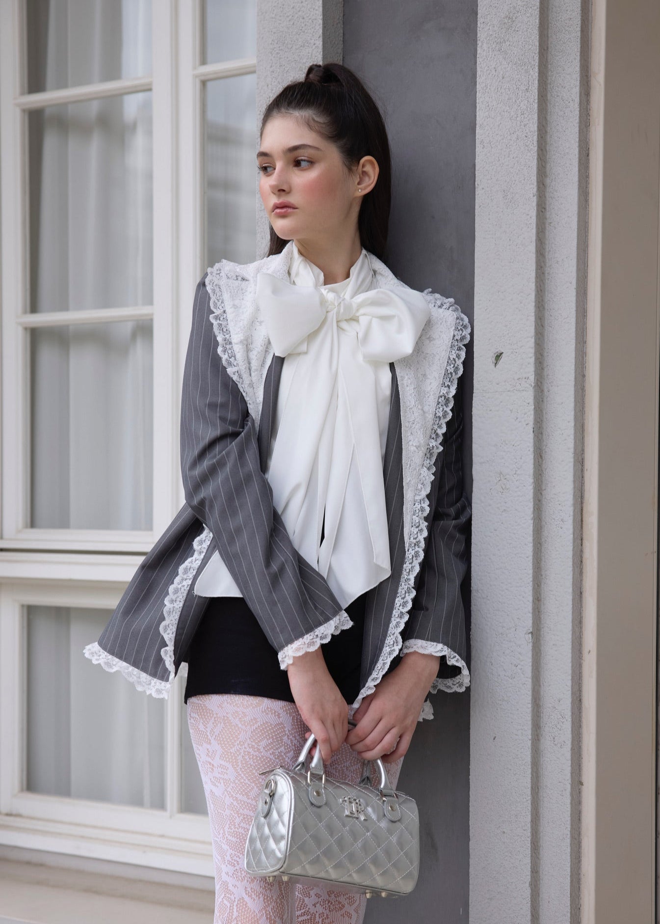basic ribbon tie blouse