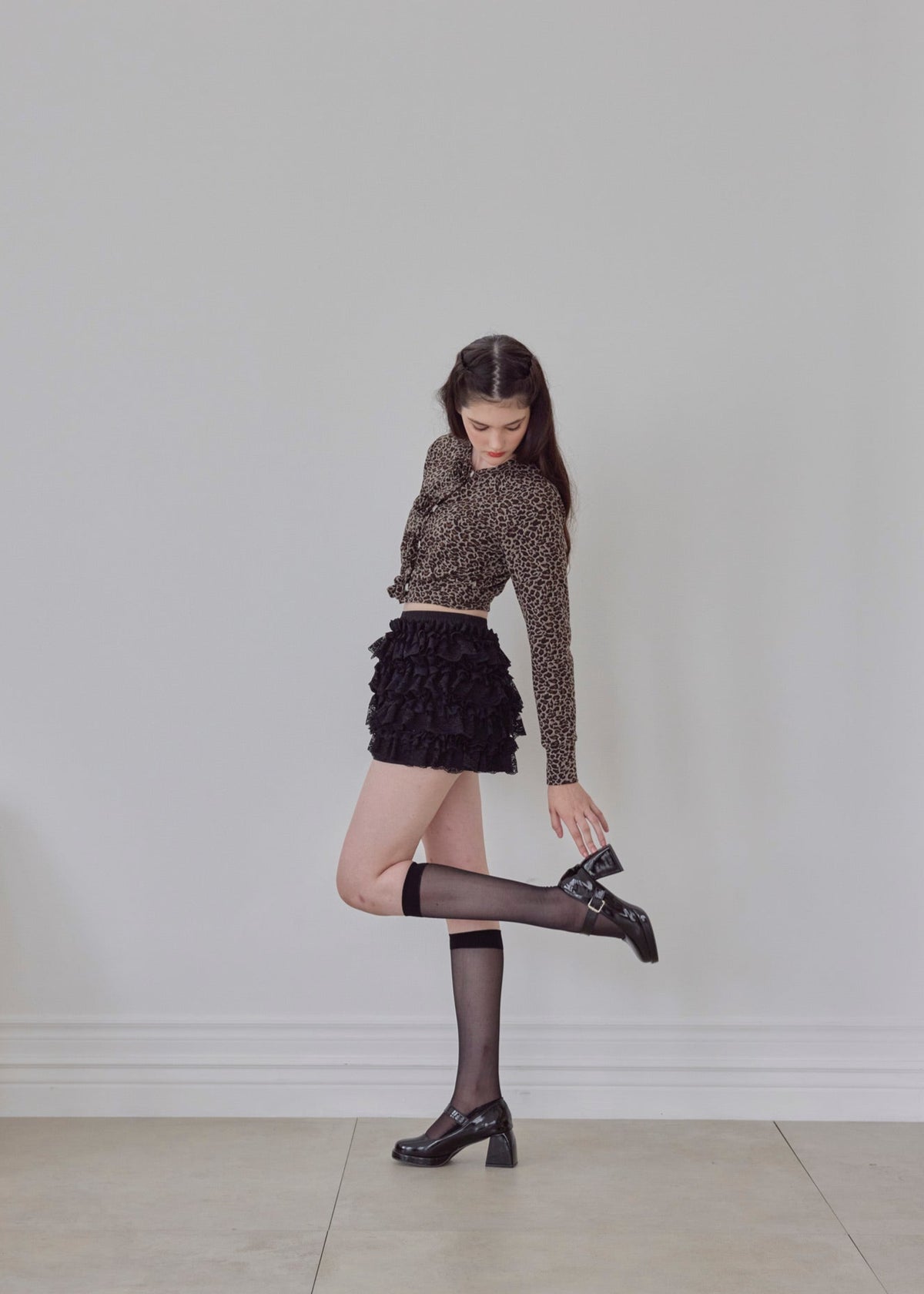 Leopard Rose flower motif knit cardigan