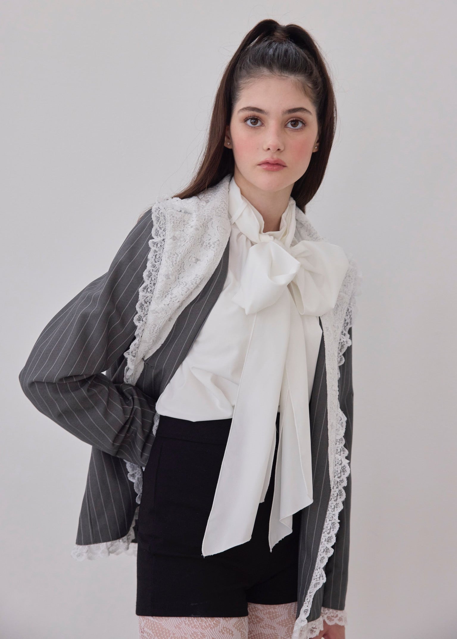 basic ribbon tie blouse