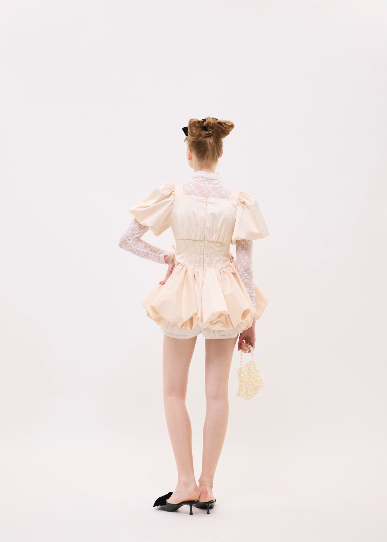 puff sleeve balloon mini one-piece(pink beige)