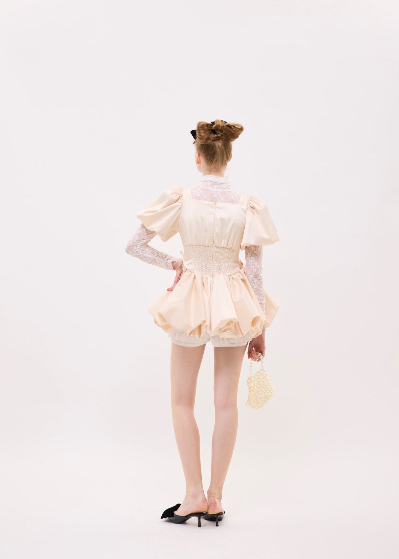 puff sleeve balloon mini one-piece(pink beige)