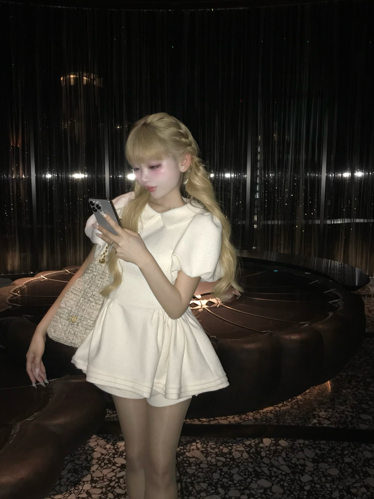 Daisy puff sleeve tweed tops