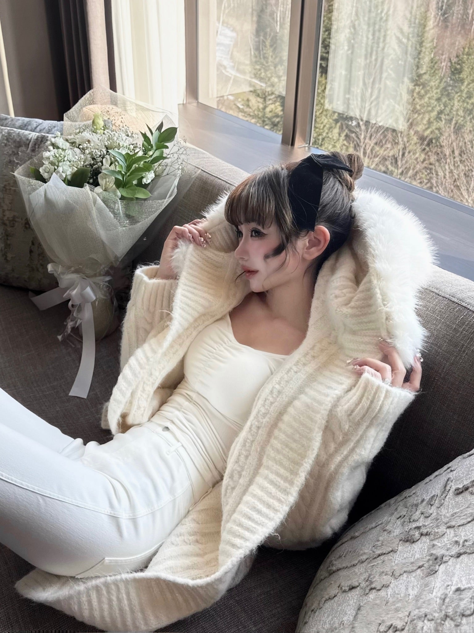 【予約販売】Bunny fur cable knit cardigan