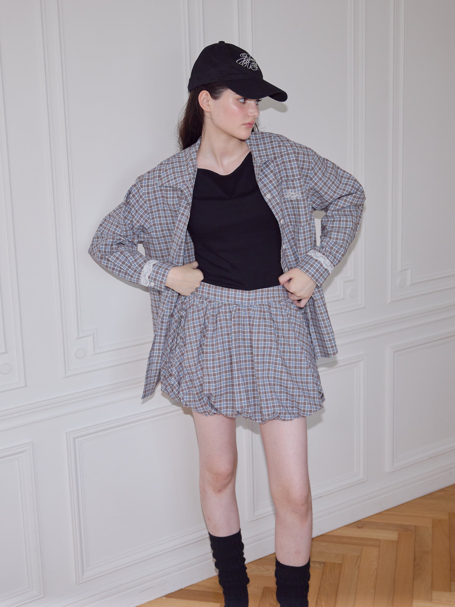 Lace cuffs check shirts