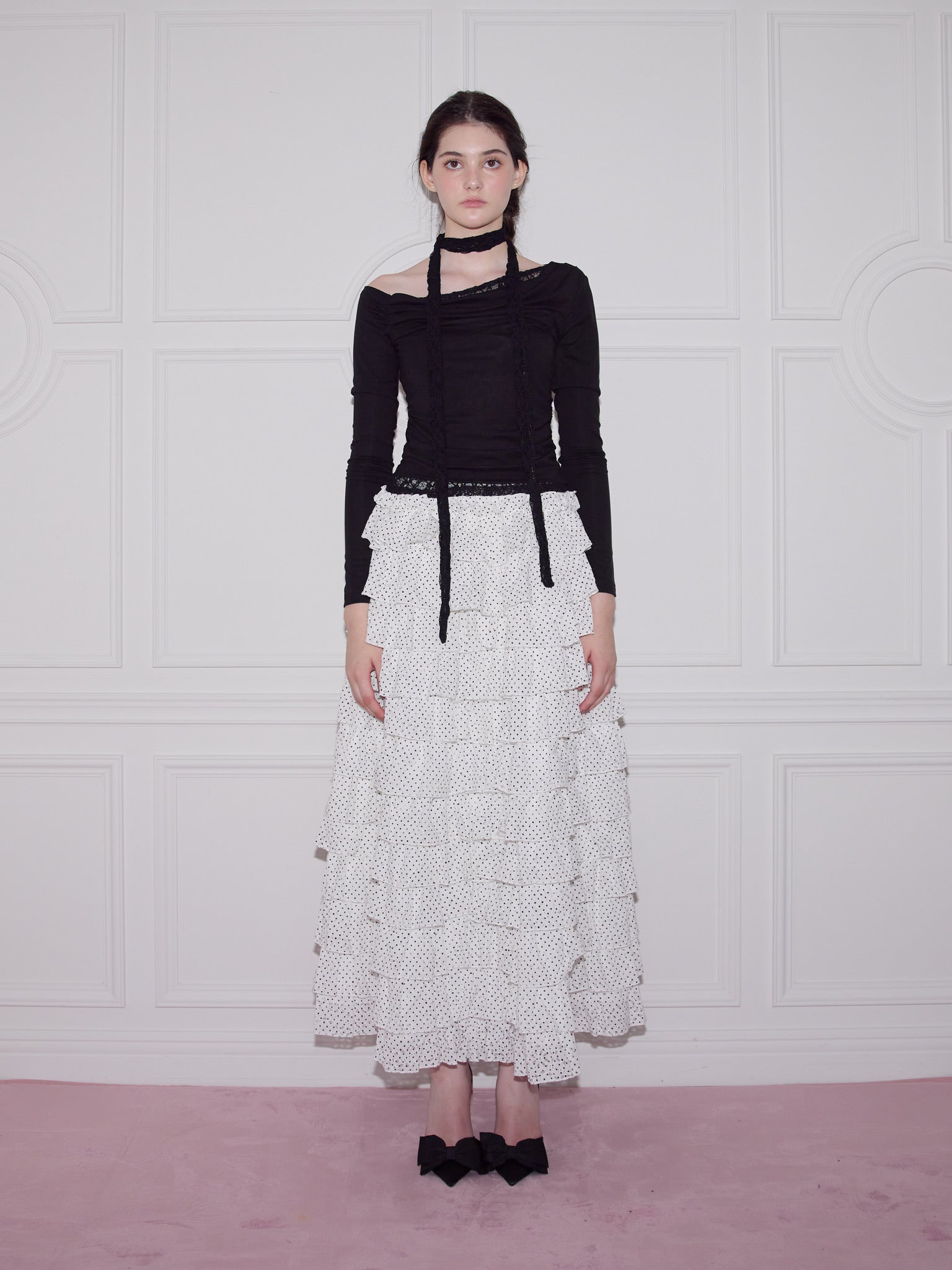 girly lace dot long skirt