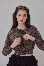 Leopard Rose flower motif knit cardigan