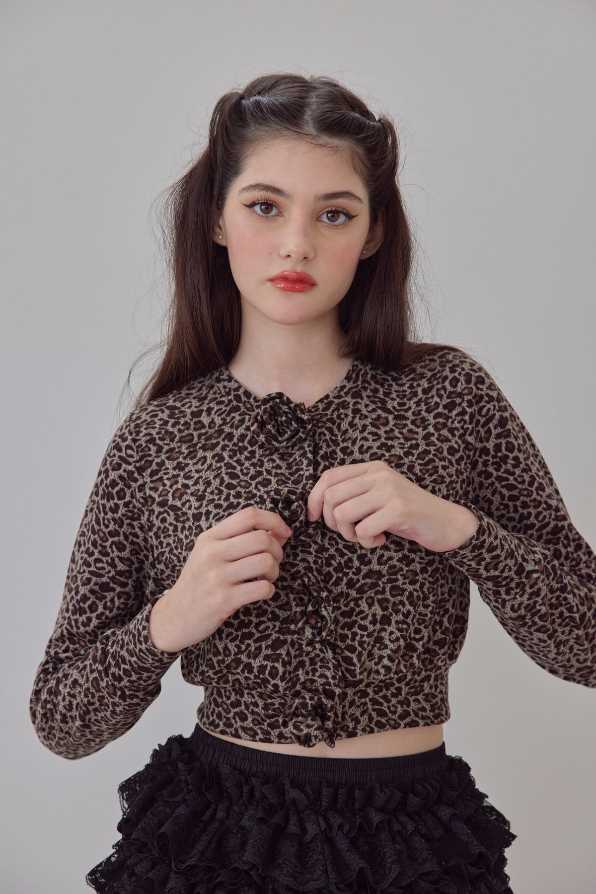 Leopard Rose flower motif knit cardigan