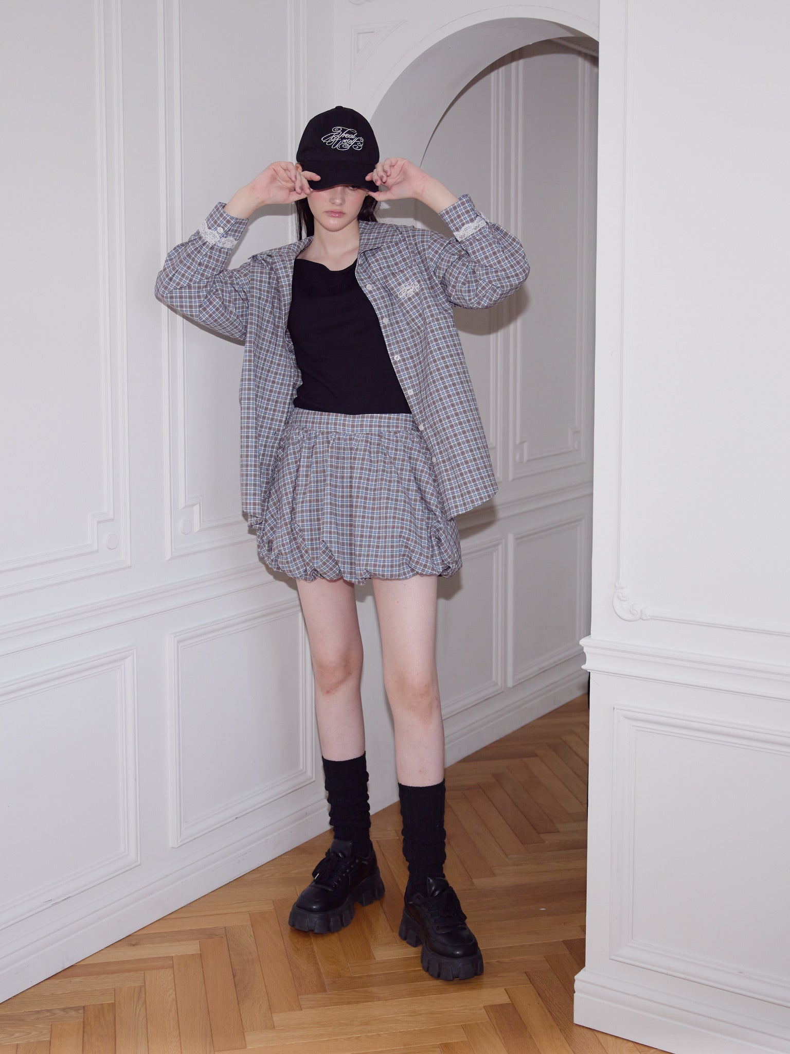 Lace cuffs check shirts