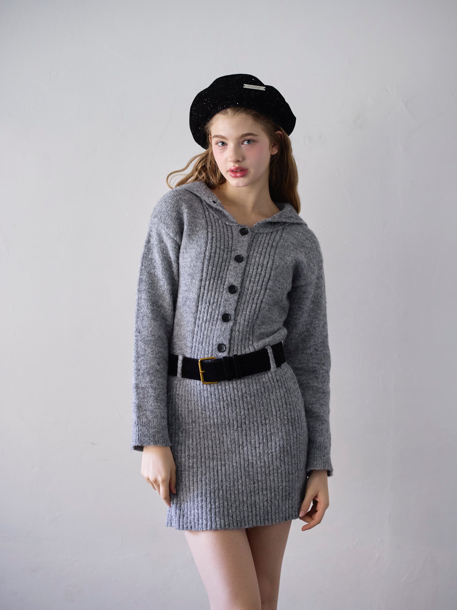 sailor collar knit one-piece (gray)