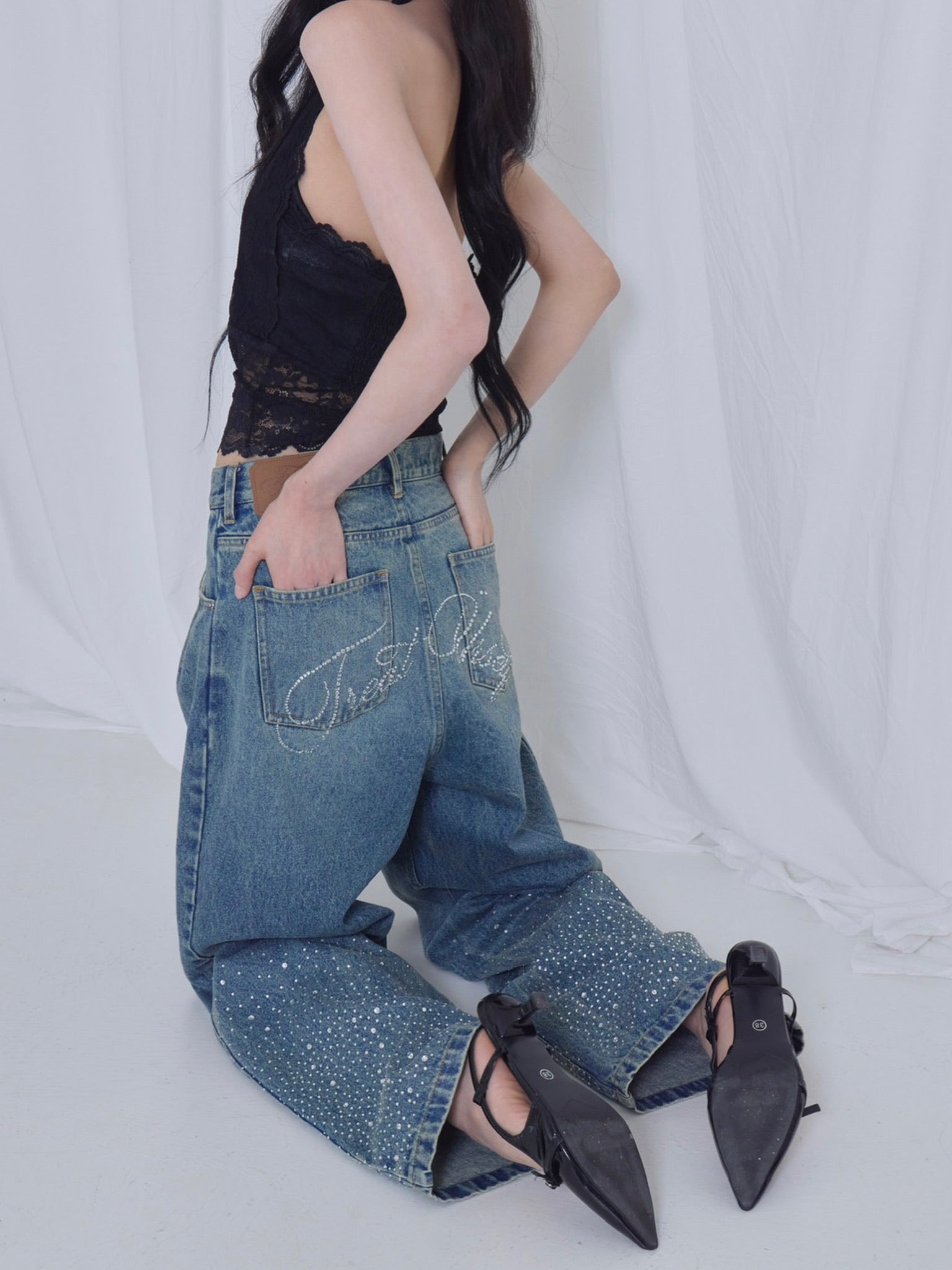 Treat Ürself Crystal bijou denim