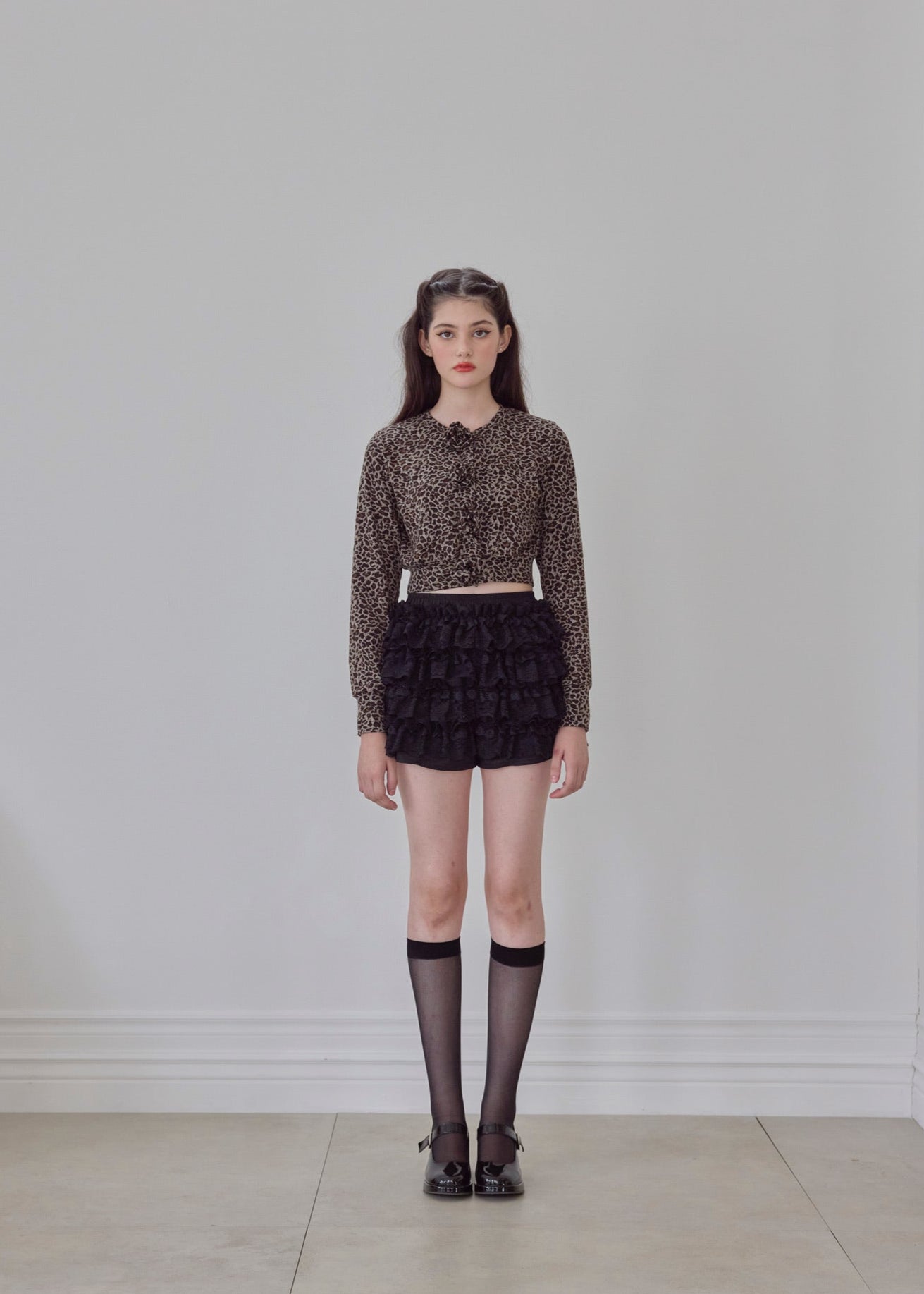 【10月上旬発送】Leopard Rose flower motif knit cardigan