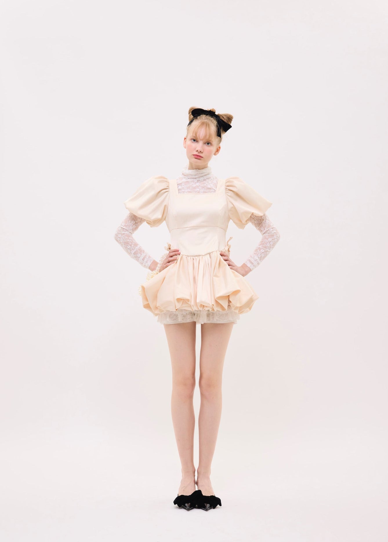 puff sleeve balloon mini one-piece(pink beige)