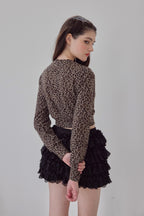 Leopard Rose flower motif knit cardigan