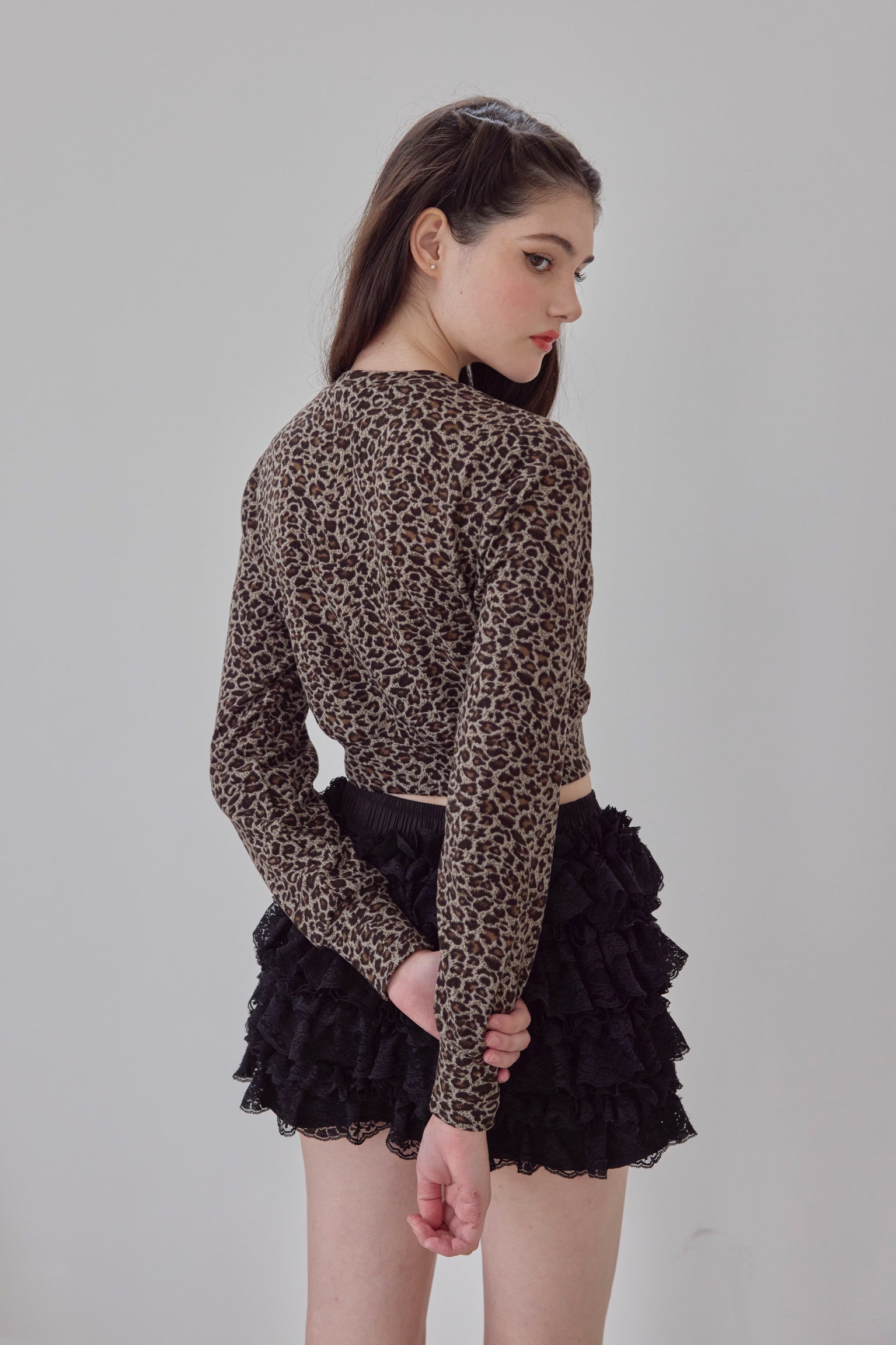 【10月上旬発送】Leopard Rose flower motif knit cardigan