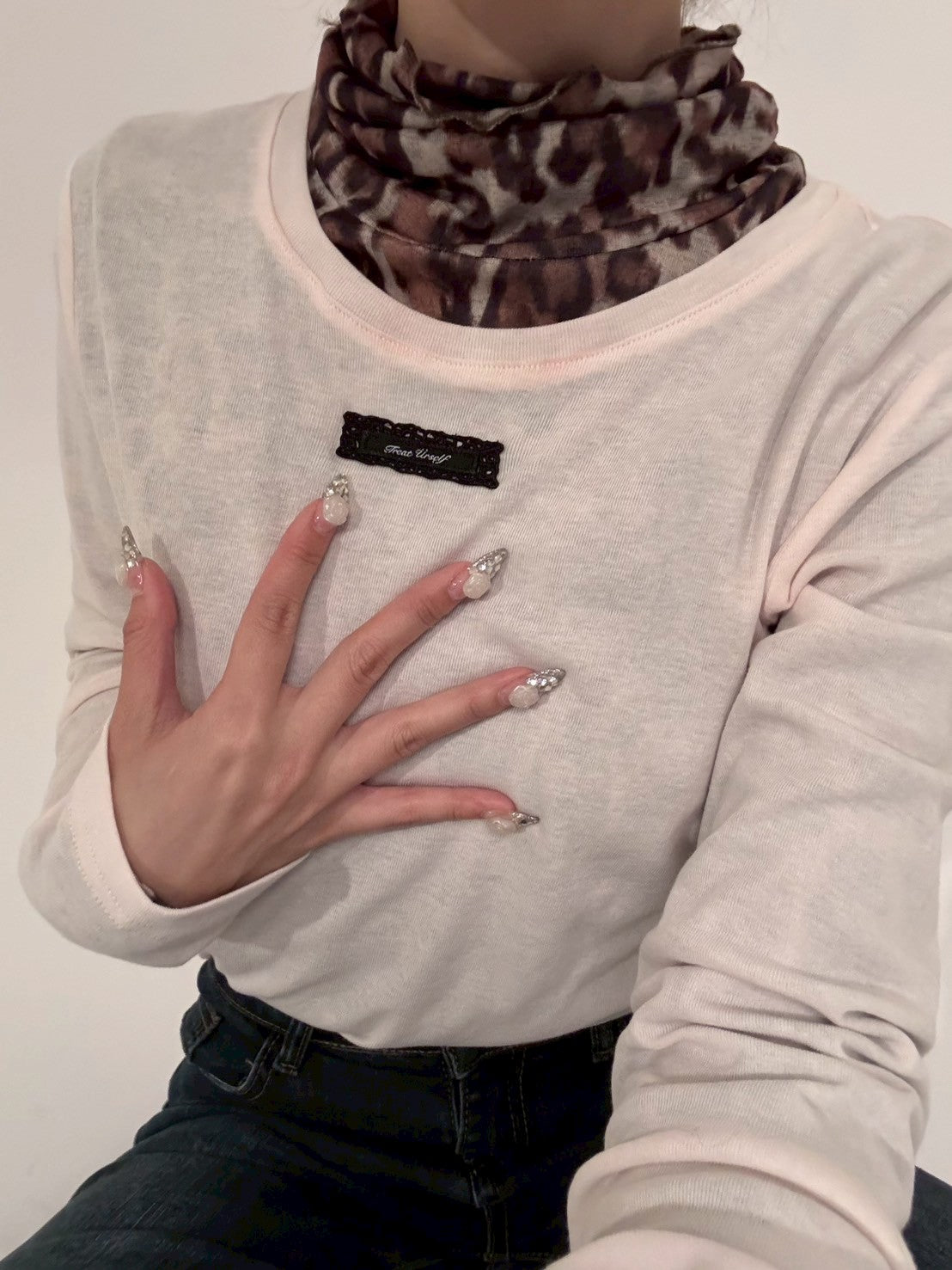 lace tag long sleeve T-shirts
