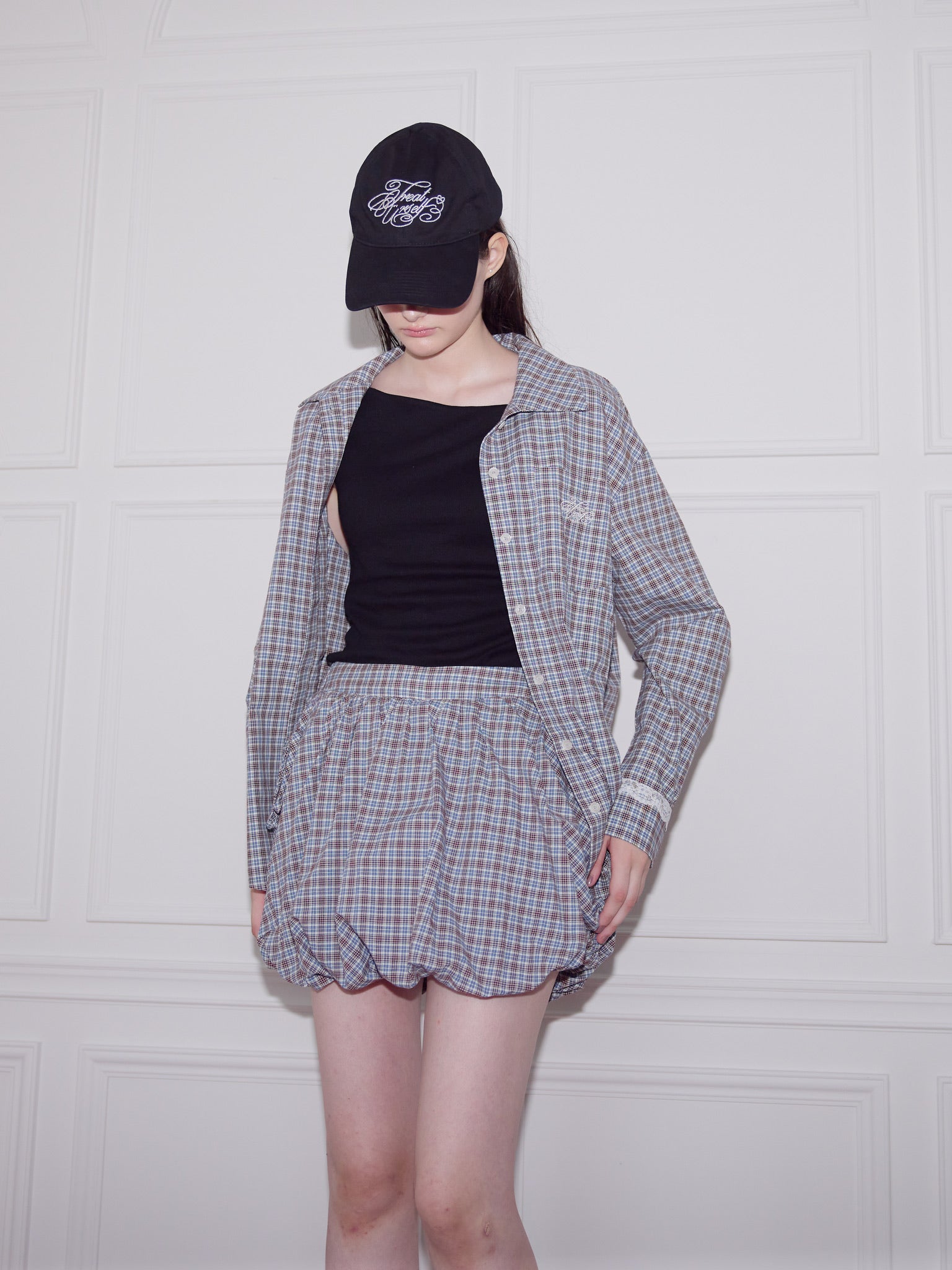 Lace cuffs check shirts