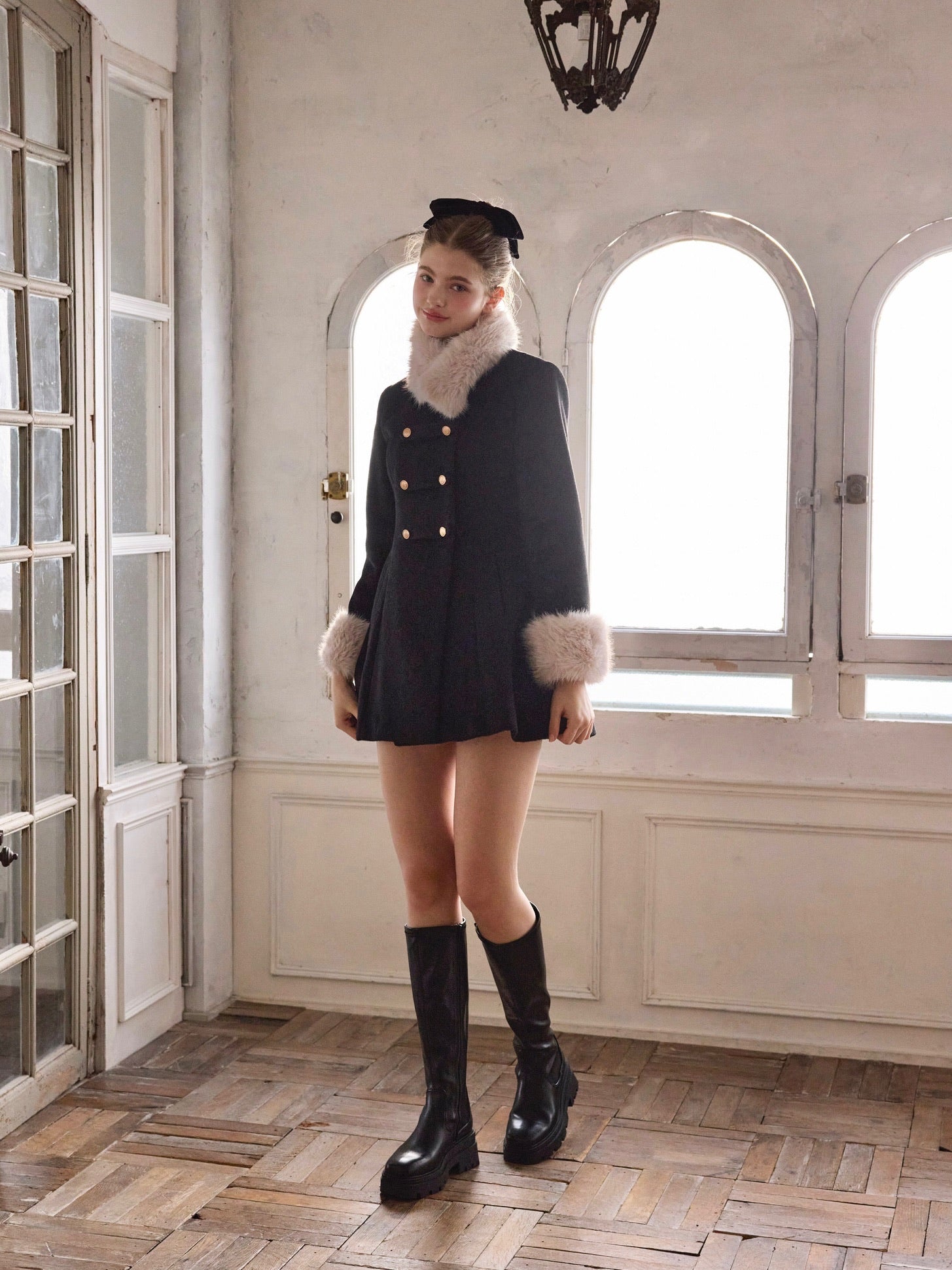 予約商品　Muse fur flare coat（black）