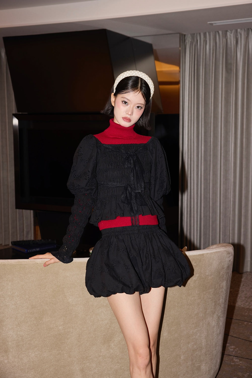 Front Ribbon Peony Puff Top