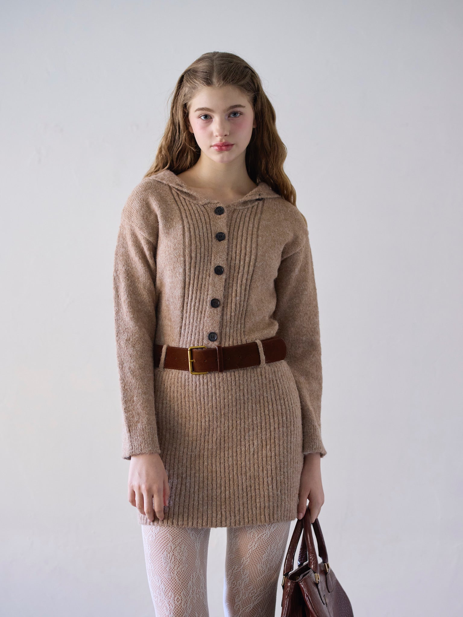 sailor collar knit one-piece (beige) – Treat Ürself