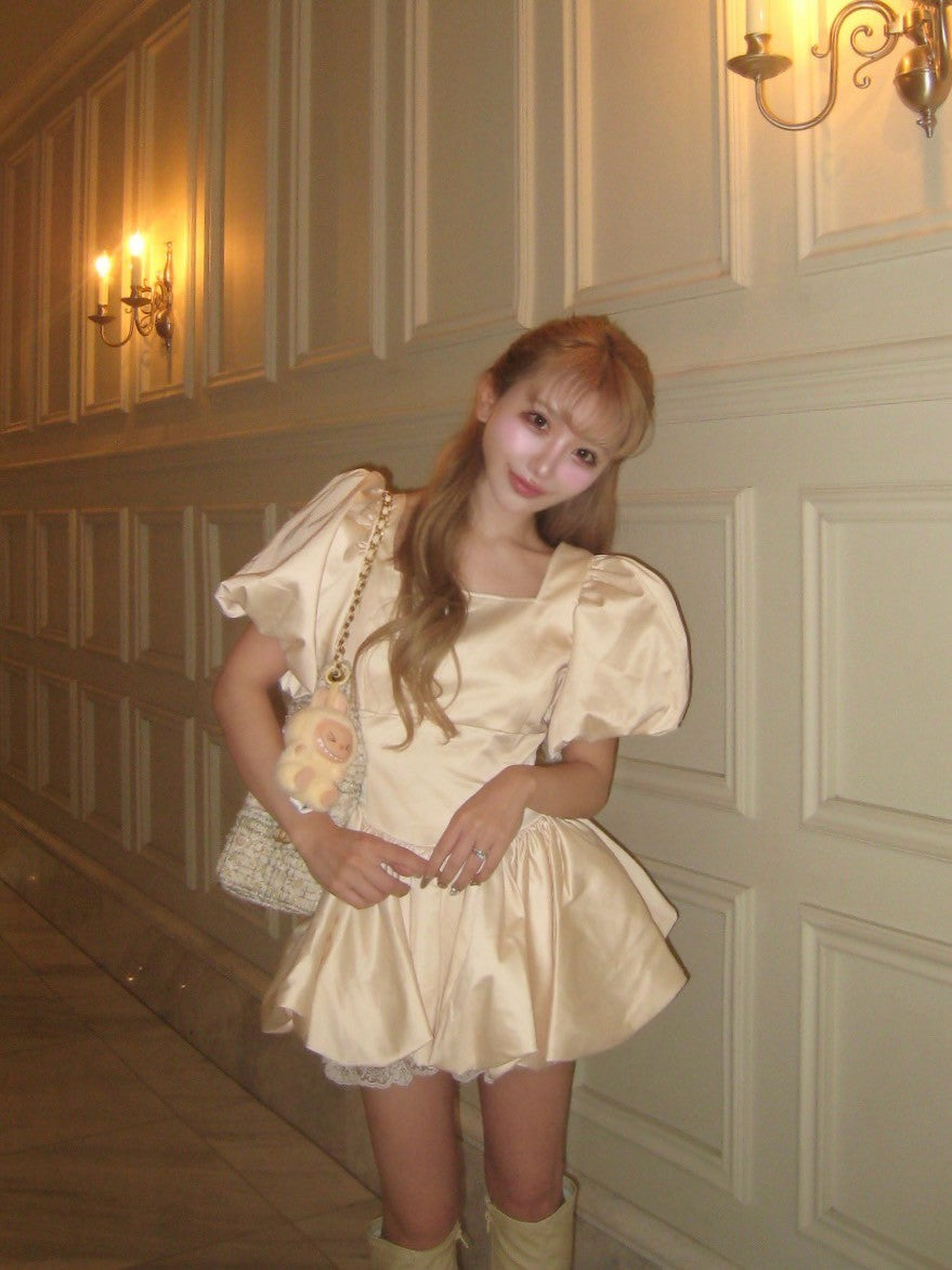 puff sleeve balloon mini one-piece(pink beige)