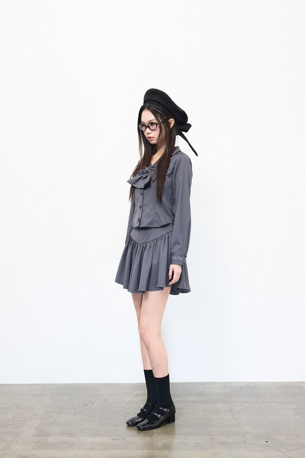 Gather flare mini skirt