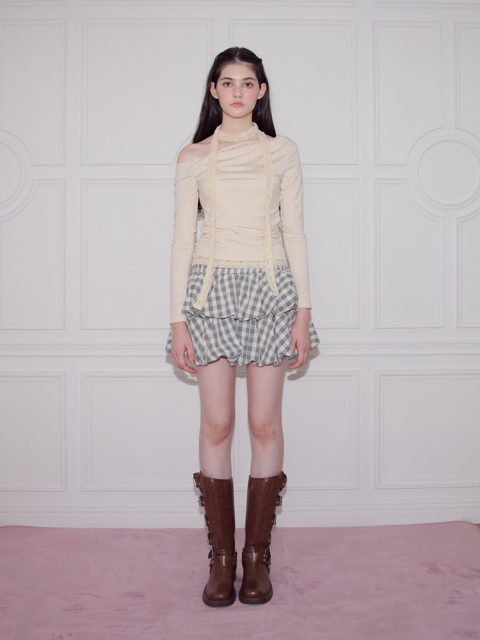 Gingham Ruffle corset blouse