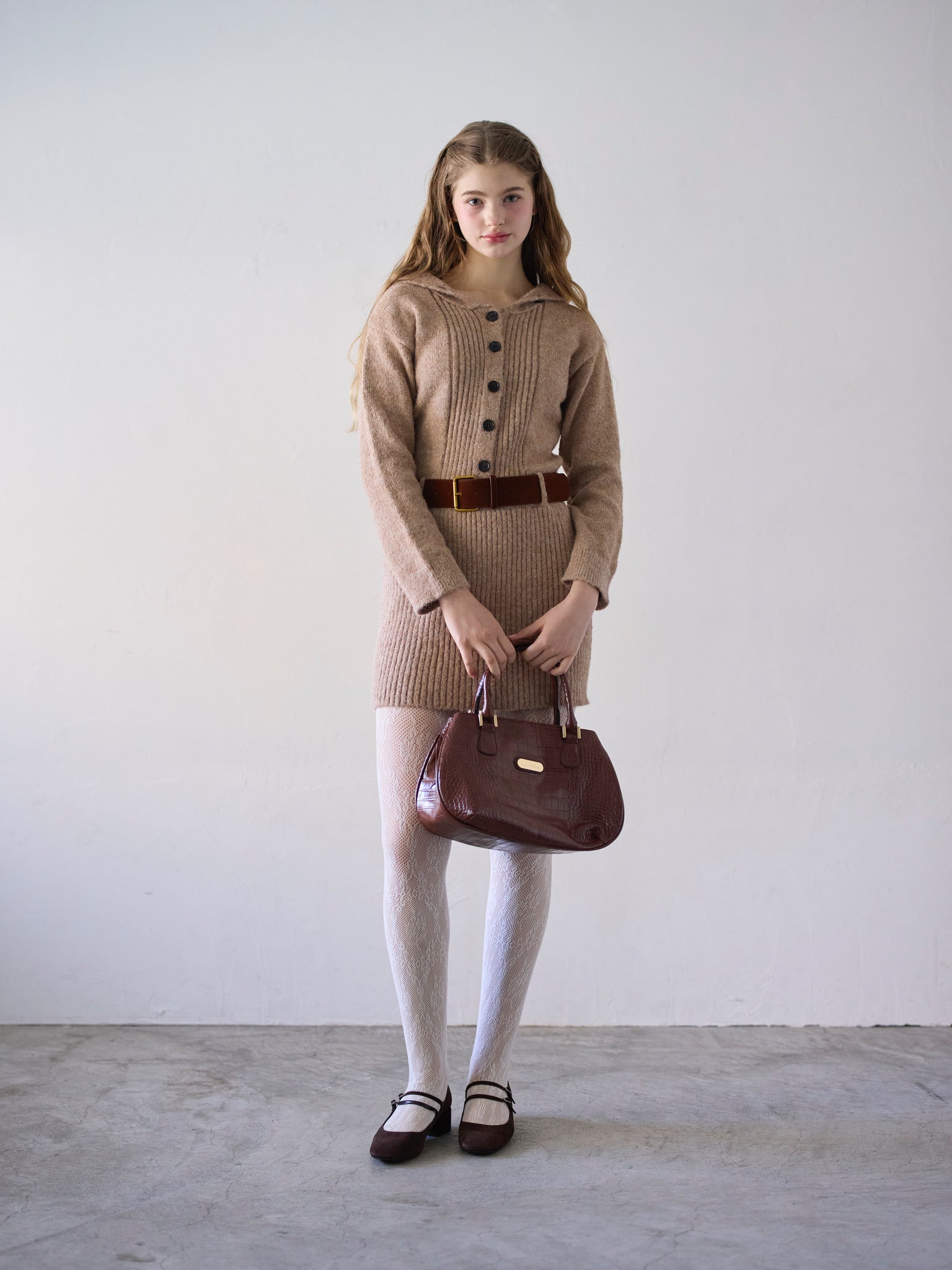 sailor collar knit one-piece (beige)