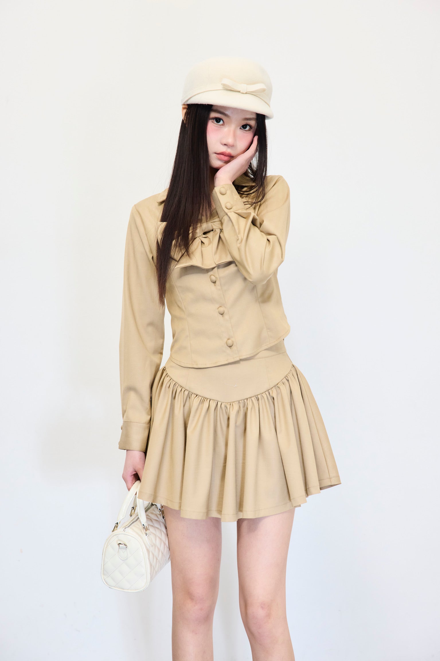 Gather flare mini skirt