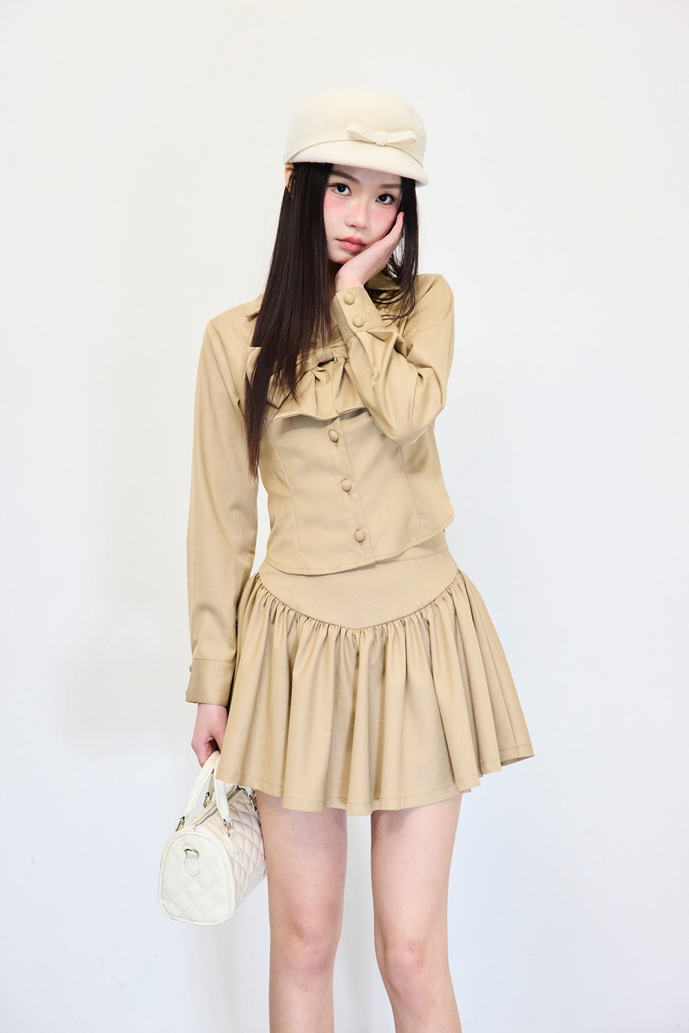 Gather flare mini skirt