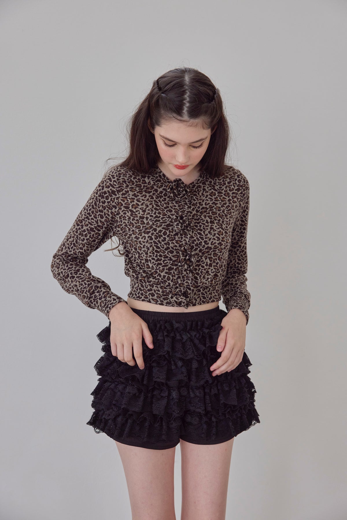 Leopard Rose flower motif knit cardigan