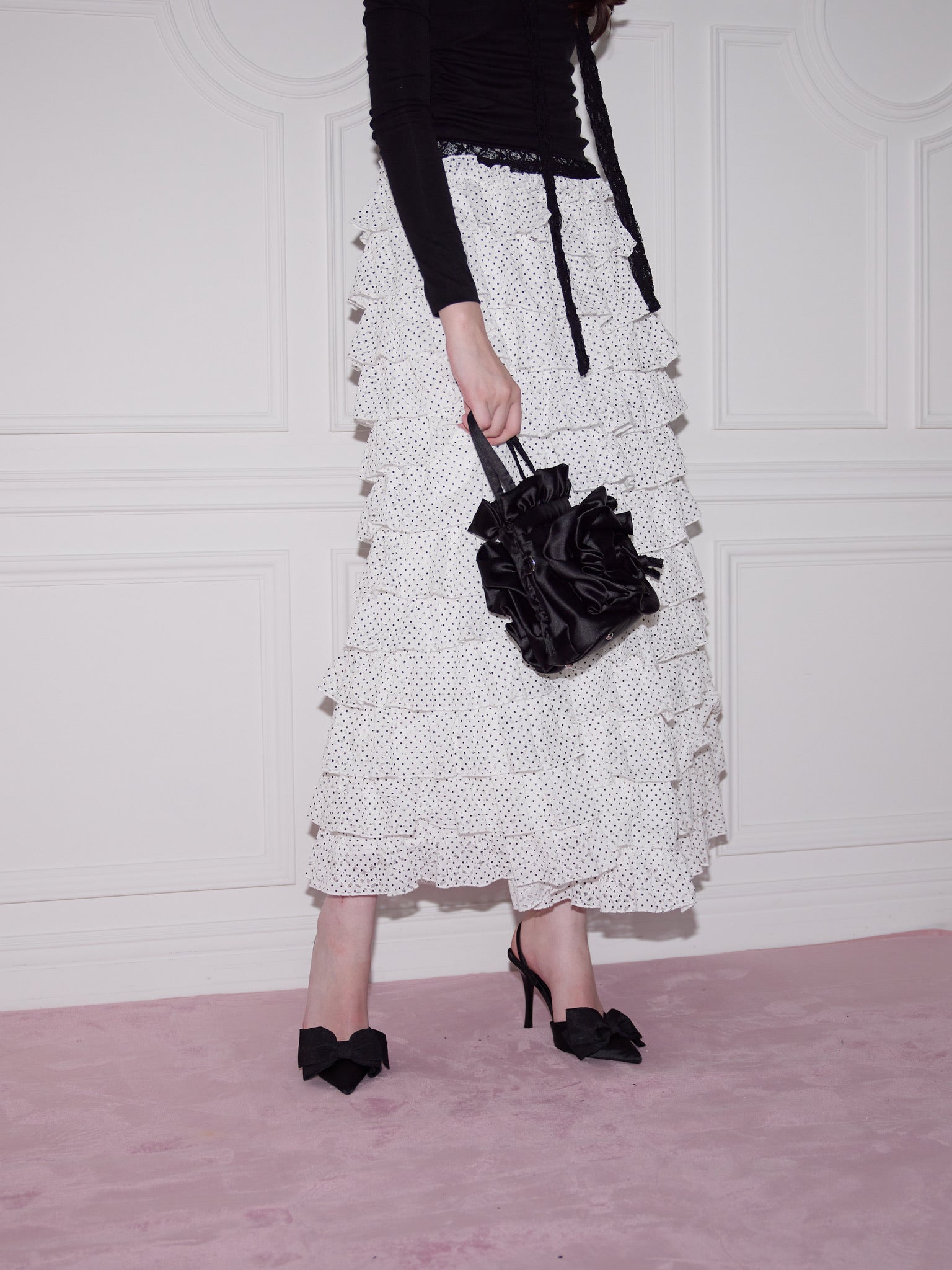 girly lace dot long skirt