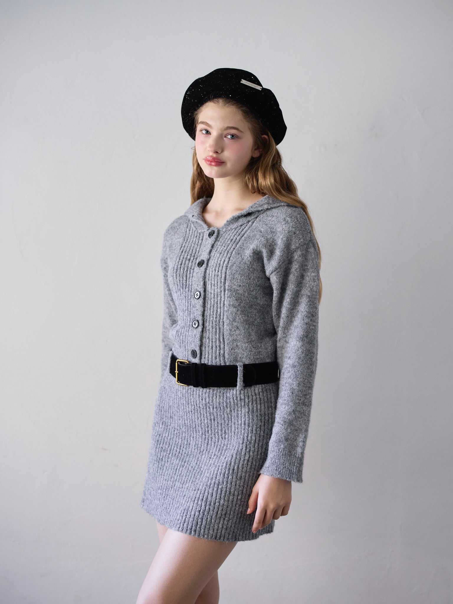 sailor collar knit one-piece (gray)