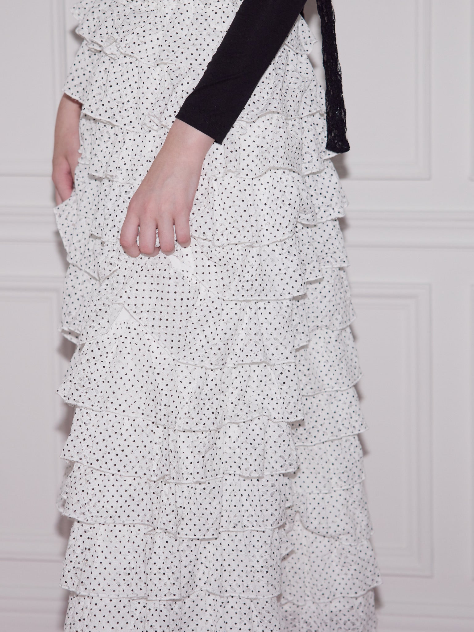 girly lace dot long skirt