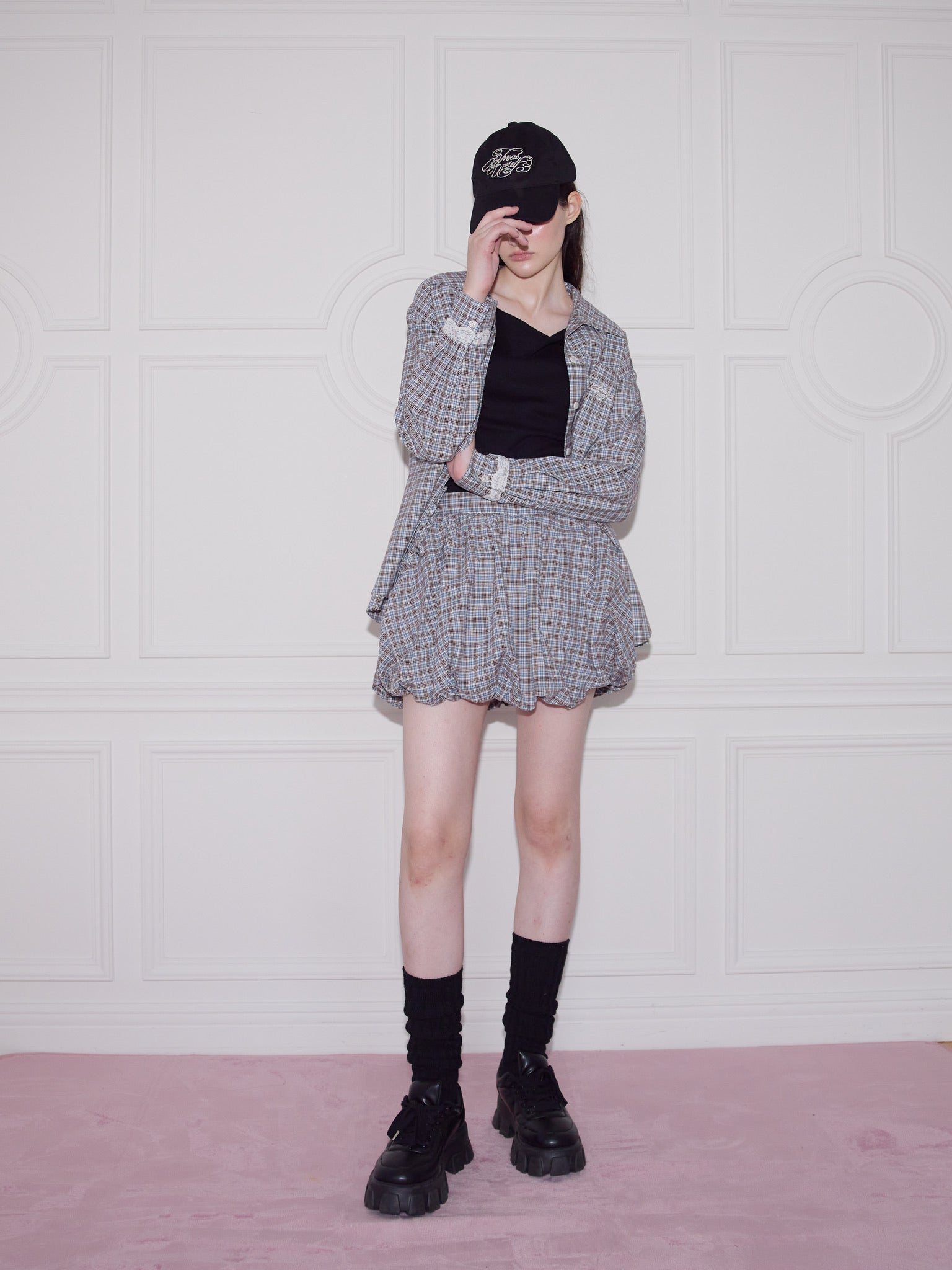Lace cuffs check shirts