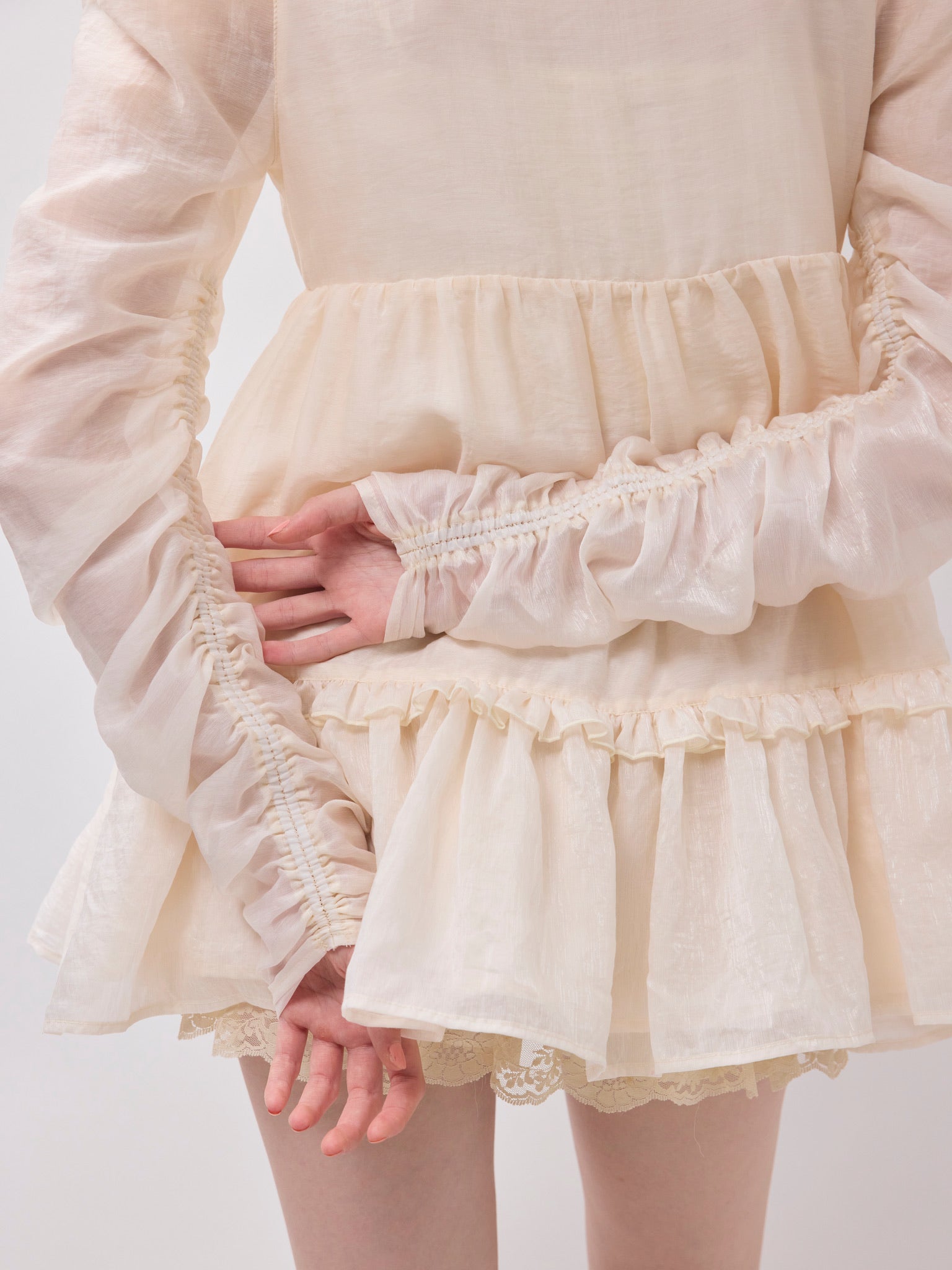 Sheer ribbon frill one-piece