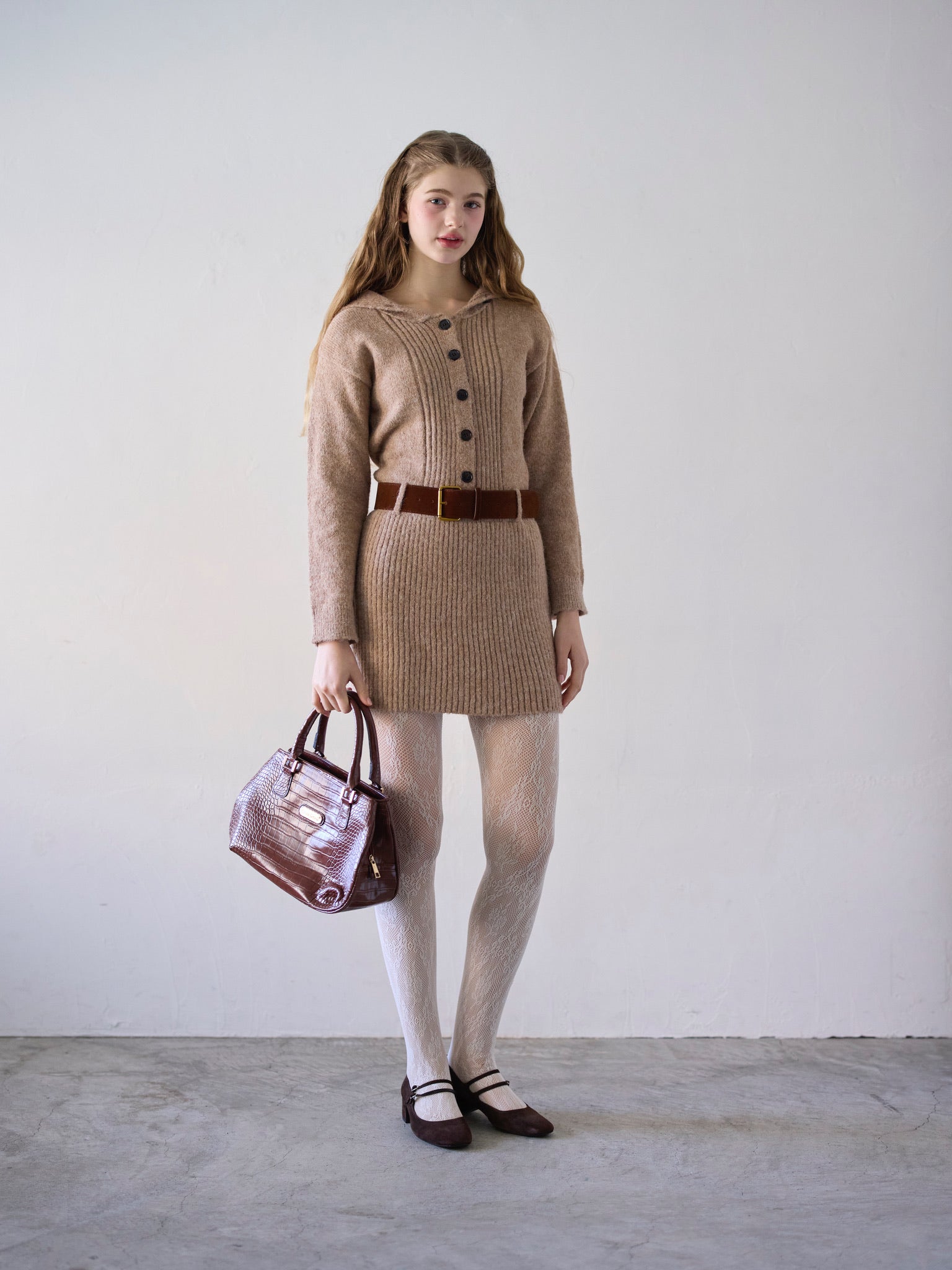 sailor collar knit one-piece (beige)