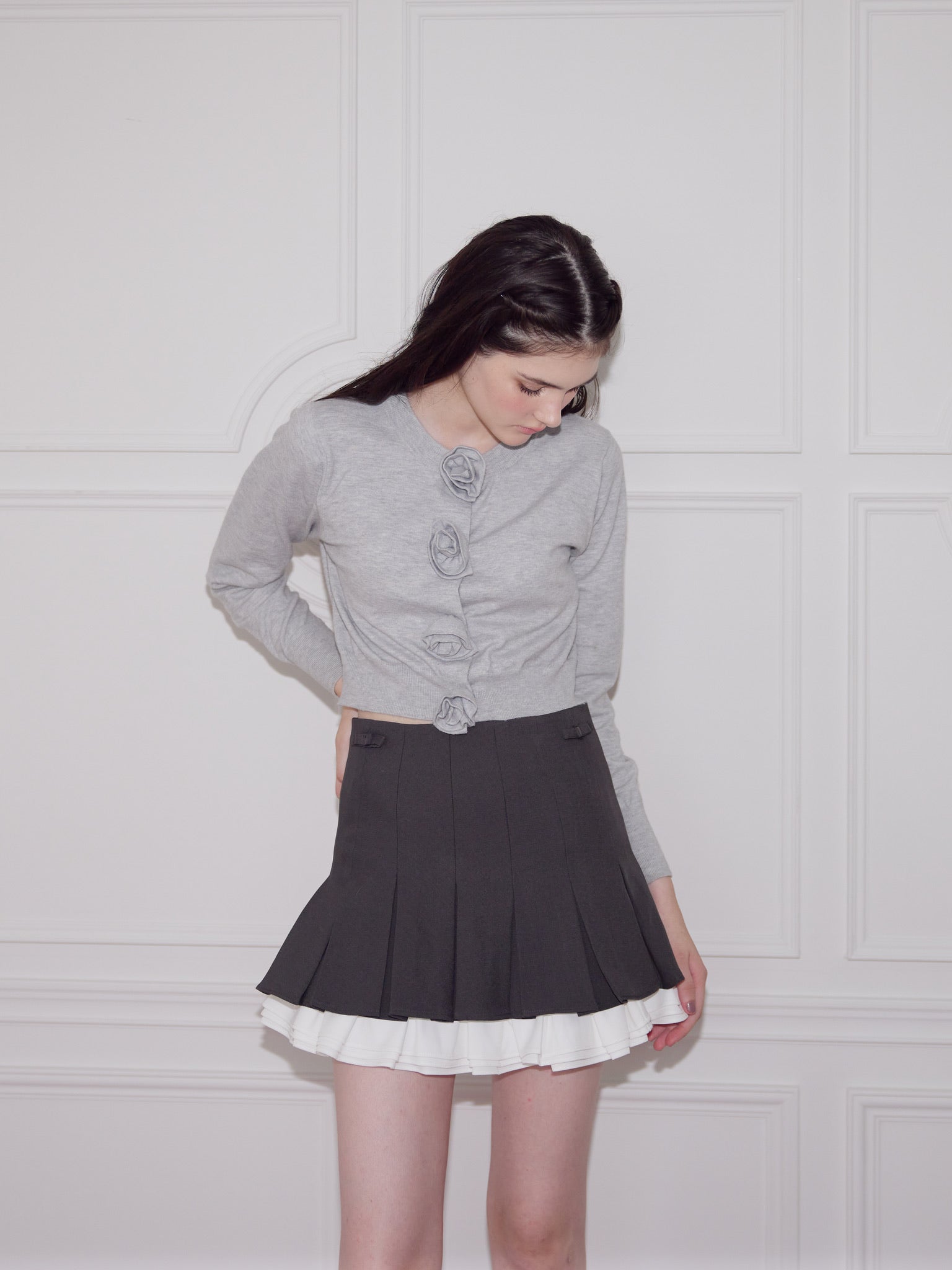Ribbon pleats frill mini skirt