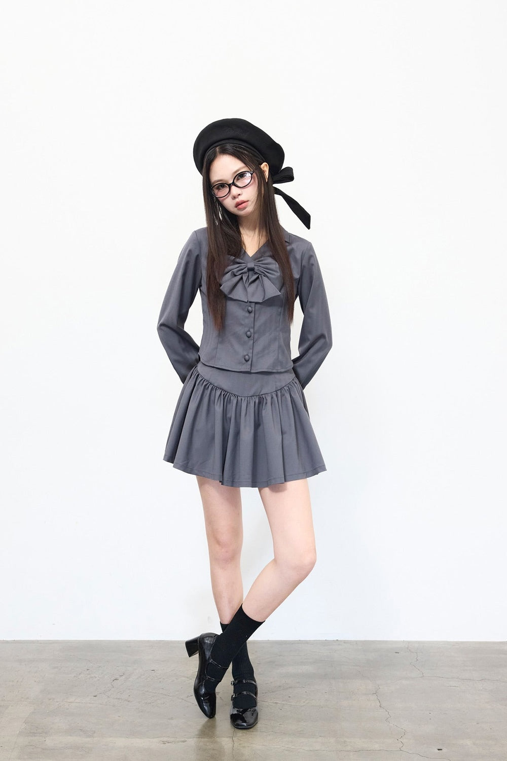 Gather flare mini skirt