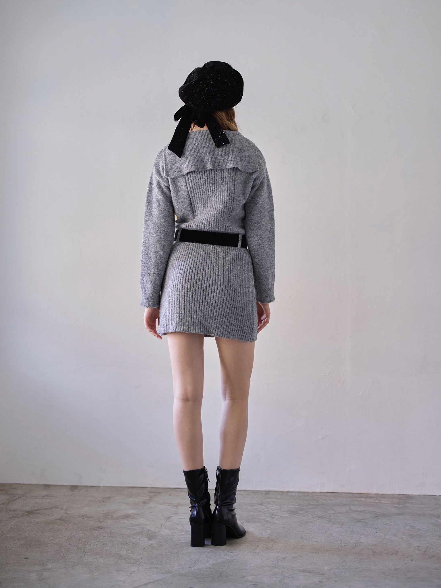 sailor collar knit one-piece (gray)