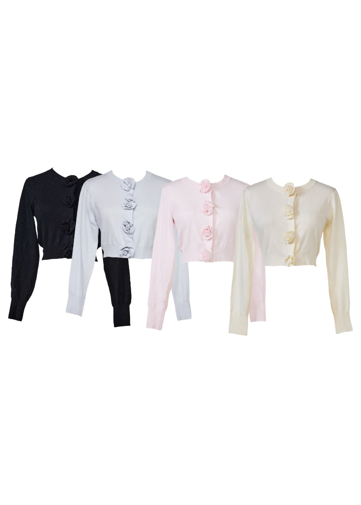 rose motif lame knit cardigan