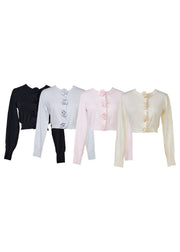 rose motif lame knit cardigan