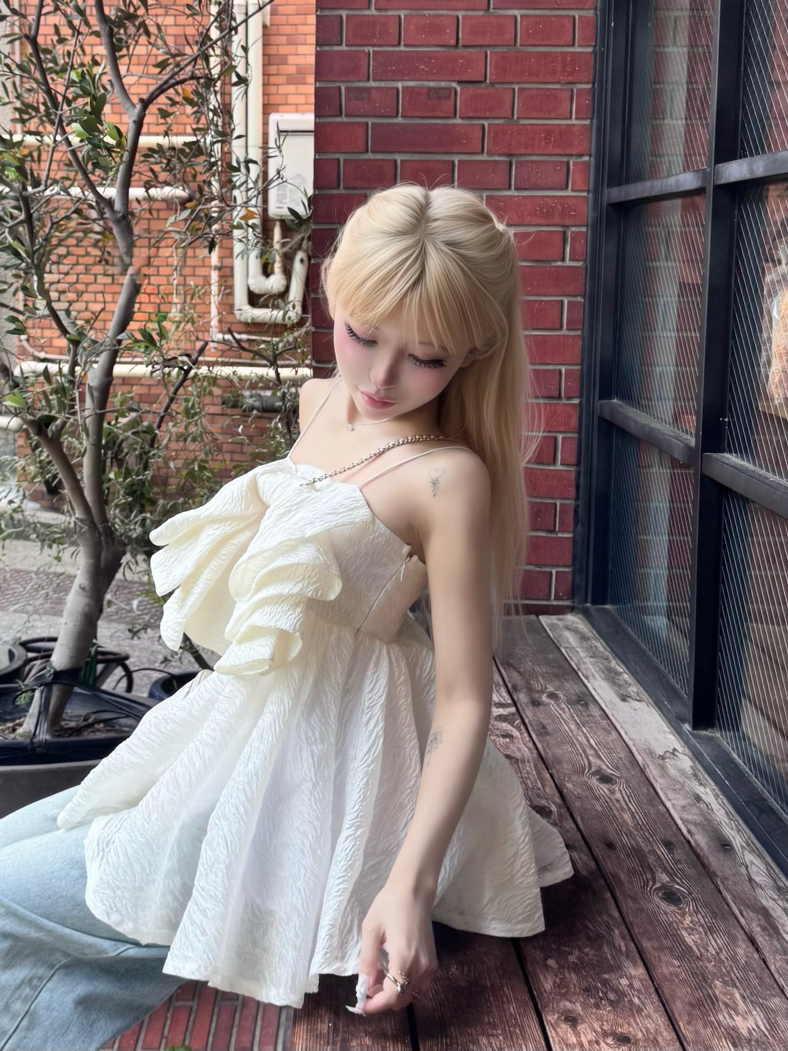 ribbon jacquard cami tops