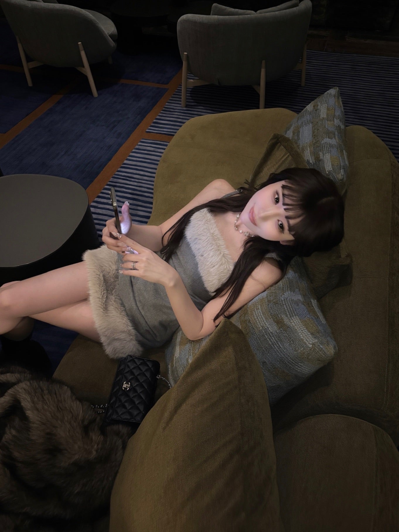 lady fur camisole one-piece